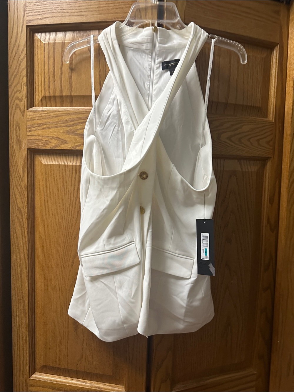 Donna Karan White Sleeveless Draped Vest with Flap Pockets - Picture 6 of 6